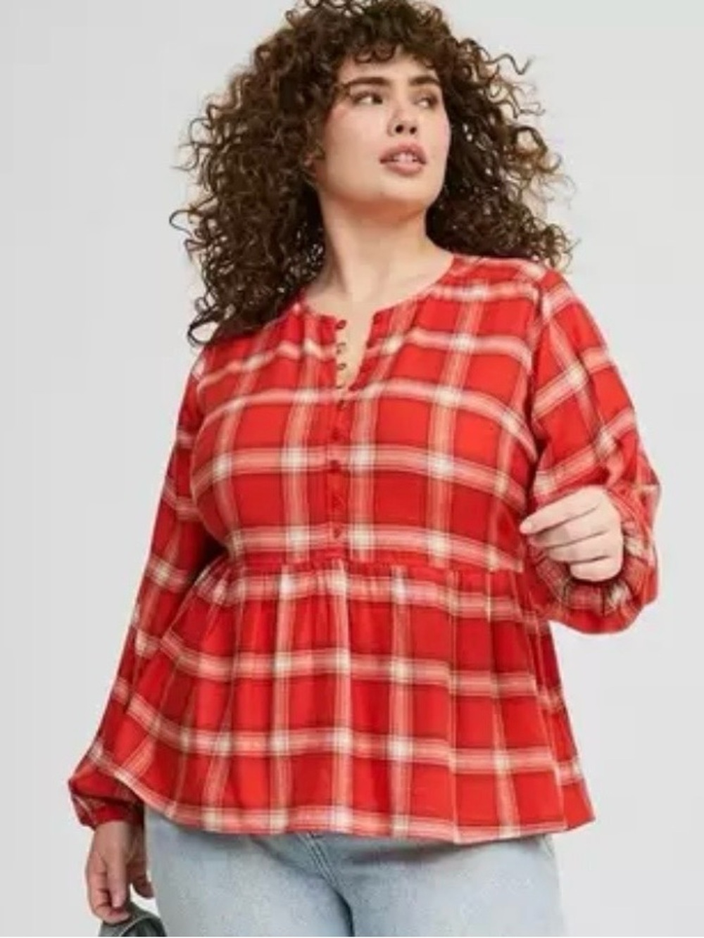 Torrid Size 1X Flannel Pullover Blouse Red And White Plaid